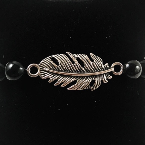 Genuine onyx gemstone silver leaf bracelet - Picture 6 of 9